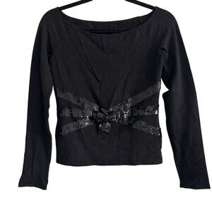Valentino Women's Black Sequin Bow Knit Top Long Sleeve Made in Italy Size S